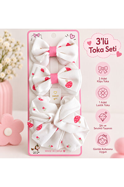 Bujiteri 3-Piece Bow Set for Girls - Cherry Pattern - Strawberry Pattern - Mu...