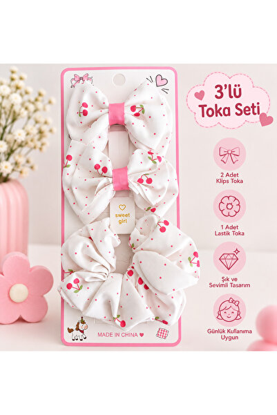 Bujiteri 3-Piece Bow Set for Girls - Cherry Pattern - Strawberry Pattern - Mu...