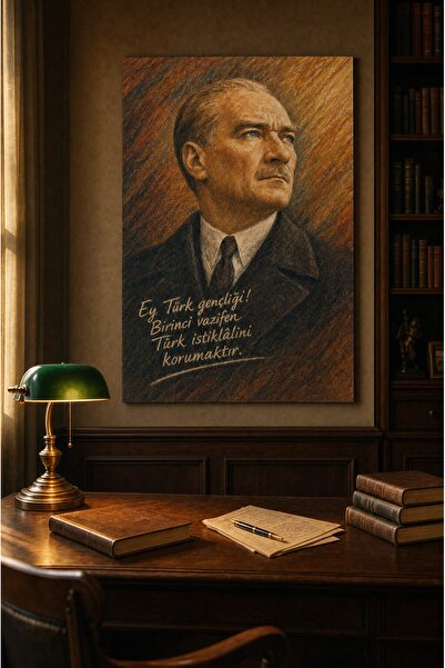 ZURİ DESİGN Ataturk slika u ramu, MDF zidna slika, kolekcija portreta ugljem ...