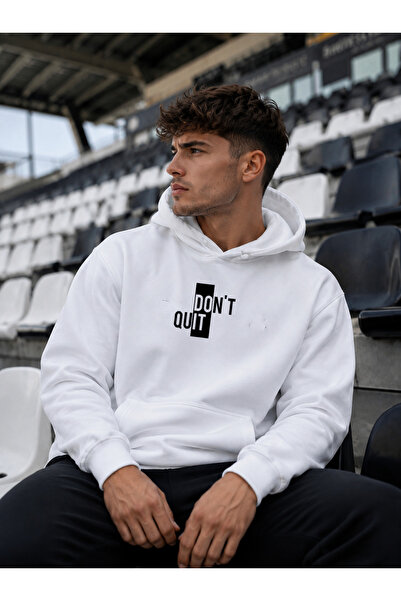 dont quıt Hanorac alb unisex cu glugă DontQuıt