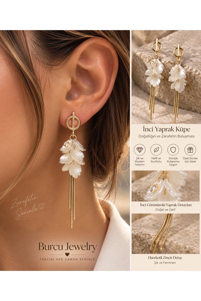 BURCU JEWELRY Lily Pearl Flower Dangle Earrings – Gold