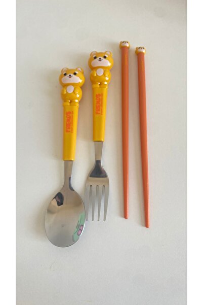 Sakura Konsept Butik Cute Animals Chopstick Fork Spoon Set School Lunchbox Se...