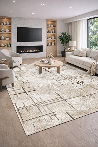 Lioara Home Modern Yaprak Desen Dijital Baskı Halı | Yıkanabilir Kaymaz Taban...