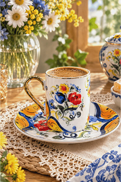 CASA DE BELLA GOLD YALDIZLI 6 KİŞİLİK PORSELEN KAHVE FİNCANI 95ML