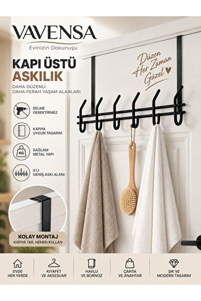 VAVENSA Kancalı Kapı Arkası Askılık Metal Kapı Üstü Elbise Çanta Havlu Askısı
