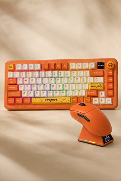 Ajazz AK820 MAX PLUS Avocado Switch RGB Klavye ve AJ179 APEX Mouse Seti Turuncu