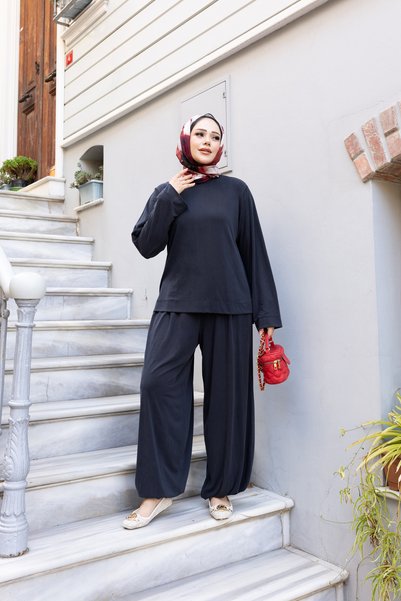 honeyed Zümra Premium Elastic Pocketed Modal Single Jersey Double Hijab Tracksuit Set