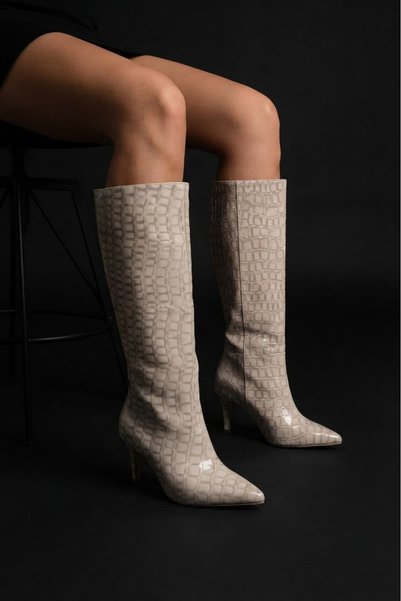 BYBERO Kroko Boots with Thin Heels