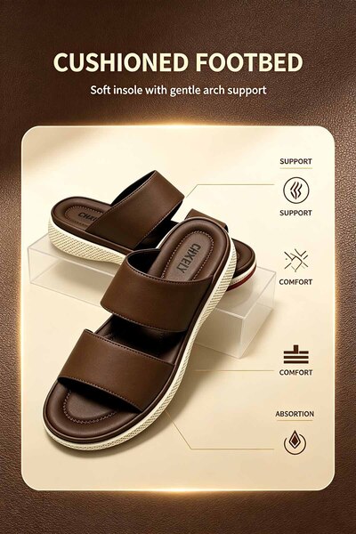 SoftSole KSA شباشب من الجلد الصناعي بحزامين ونعل سميك خفيف الوزن ومضاد للانزل...