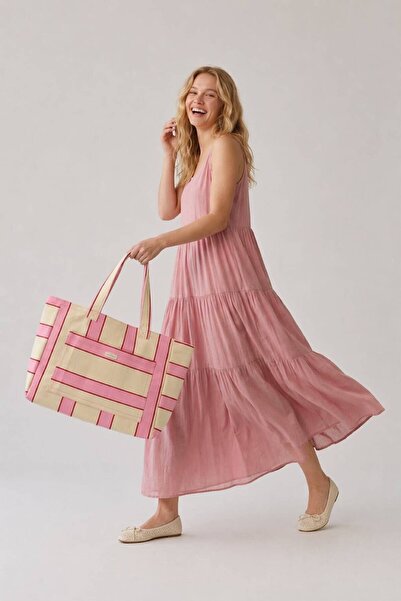 inci exclusıve collection Pink & Cream Kanvas Omuz Çantası