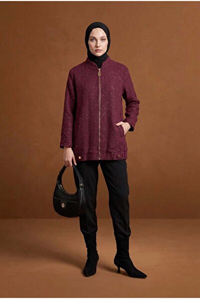Armine TREND Zipper Detailed, Stone Decorated, Pocketed Long Hijab Jacket 25K...