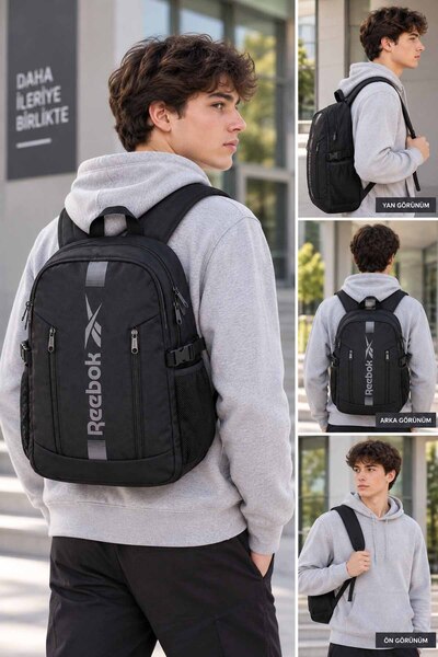 Reebok Black Backpack for Men and Women, School and Daily Use, Multi-Compartm...