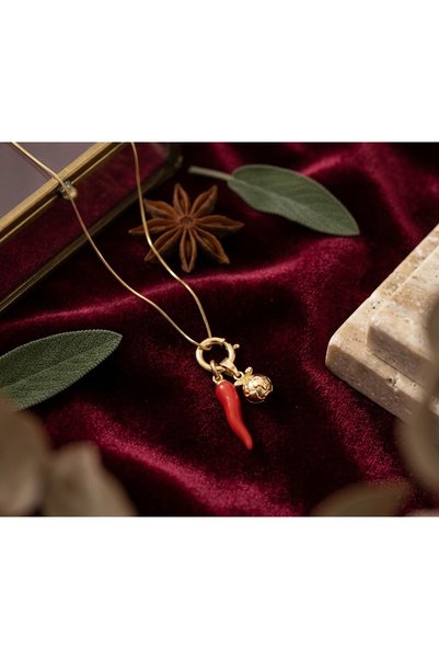 staristakı Kırmızı biber charm detaylı Çelik kolye