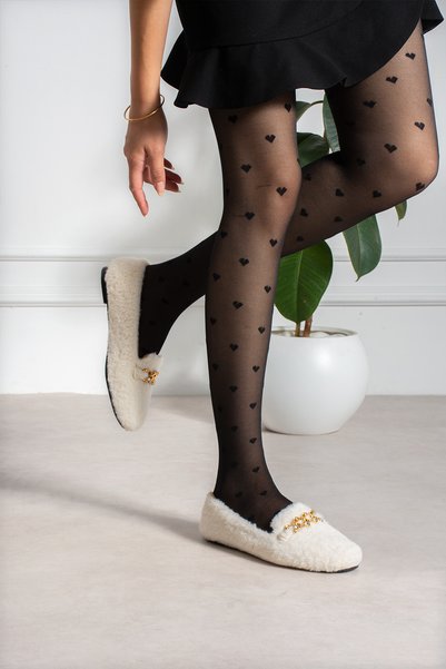 MY MİA MODA Women's Chain Stone Winter Ballerina Shoes for Home and Outdoor