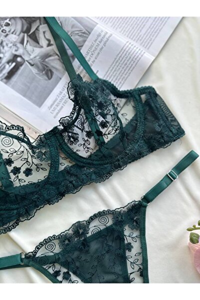 La Linaa Sutien bralet din dantelă pentru femei Set de lenjerie elegantă Lenjerie sexy transparentă