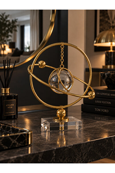 Sleep Nova Gold Yörünge Halkalı Kristal Küre Dekoratif Masa Objesi