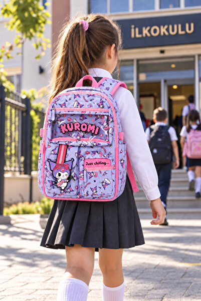 DODOMAR Kuromi Girl's Primary School Bag Pink Lilac 3-Compartment Colorful Sc...
