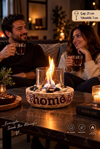 Technow Home-200C Cam Hazne Masa Şömine Ateş Çukuru Mini Şömine (500ml Bioetanol Yakıt)