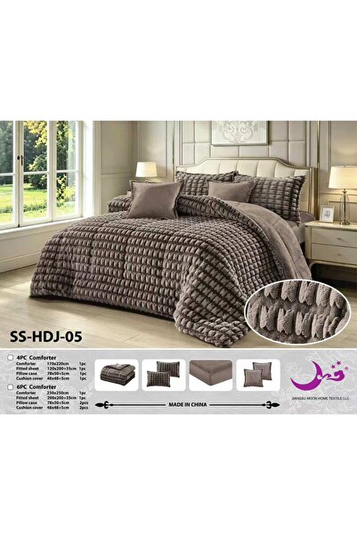 Moon Winter Quilted Bedspread -Nefren 6 Pieces King Size-Velvet Faux Fur 250*230