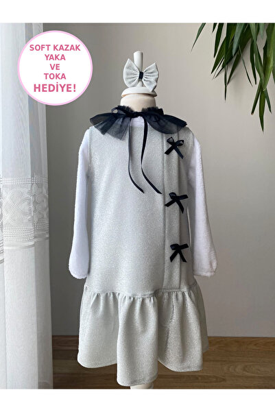 BerrinceTasarım Girl's Glittery Gilet Dress with Ribbon and Collar Decoration...