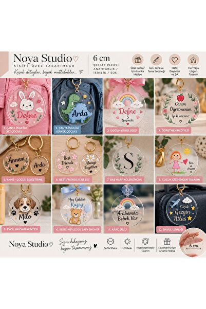 NoyaStudio Şeffaf Pleksi Anahtarlık, Öğretmen Hediyesi, Okul hediyesi, artık okuyorum hediyesi, Doğum Günü Süsü, Bavul İsimliği, Çanta İsimliği, Künye 6cm