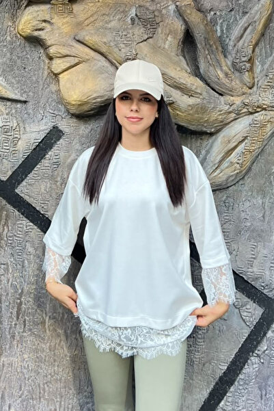 sunfyre Back Lace Detail Crew Neck Modal T-Shirt White Sun446