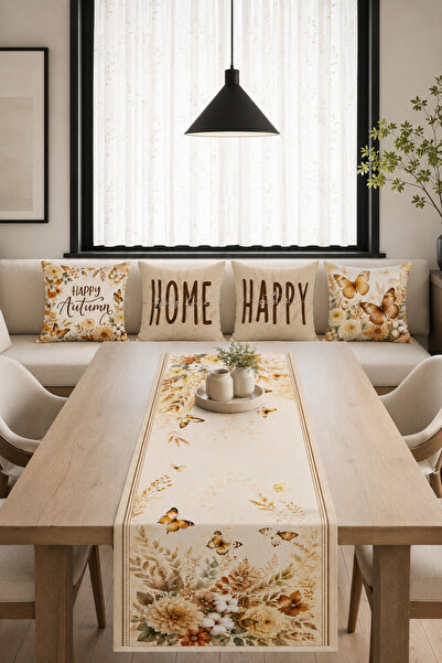 Bebişim Halı Vintage Butterfly and Autumn Floral 4-Piece Throw Pillow Cover R...