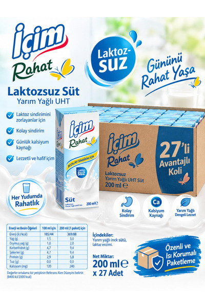 İçim Rahat Laktozsuz Süt 200ml x 27 adet