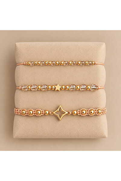 kuqpeli Triple Adjustable Bracelet Set – White Pearl – Pink – Turquoise – Cha...