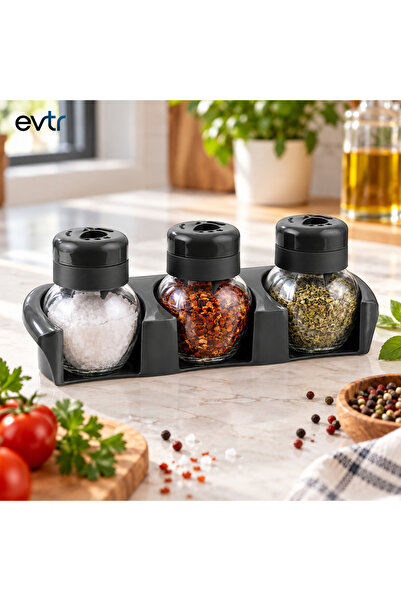 EVTR 3’lü Cam Tuzluk & Baharatlık Seti 3 x 210 CC – 3 Stilli Ayarlanabilir Dö...