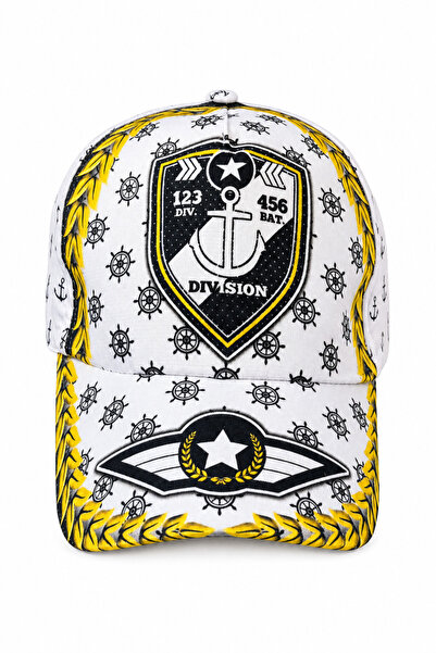 Jack Ferrero Sailor Themed White Yellow Patterned Adjustable Unisex Baseball Cap