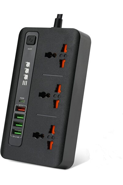 AYMNOOR Universal Power Strip with 3 AC Outlets and 5 USB Ports (QC 3.0 Fast ...