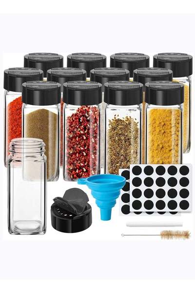 Qadro Spice Jars with Labels, 4 oz Glass Lids, Box set Stickers, Collapsible ...