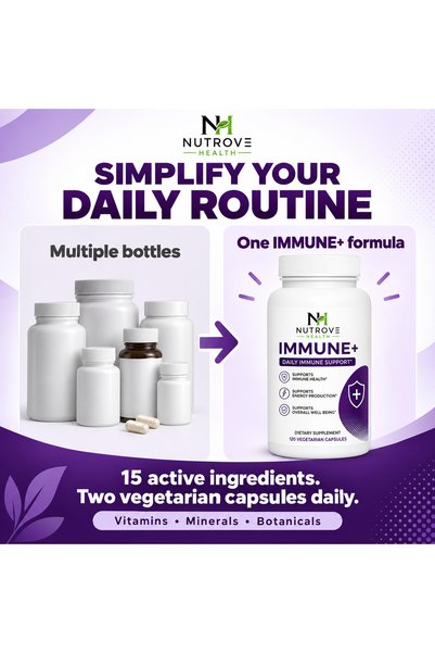 Nutrove Health IMMUNE+ Multivitamin with Vitamin C, D3, Zinc & Elderberry – 120 Vegetarian Capsules