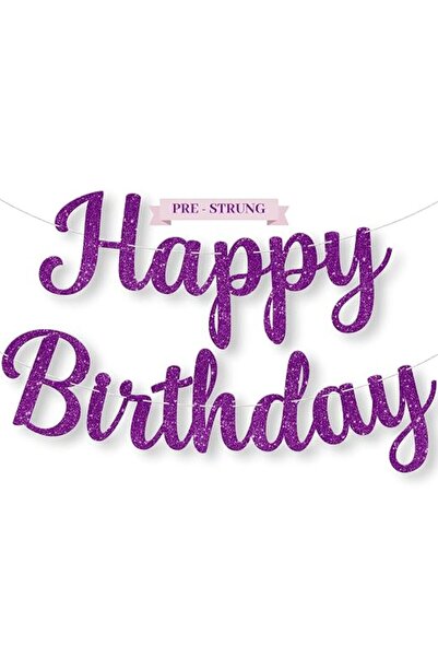 KATCHON كاتش اون, لافتة بعبارة «Happy Birthday» بلون ارجواني لامع - مربوطة مس...