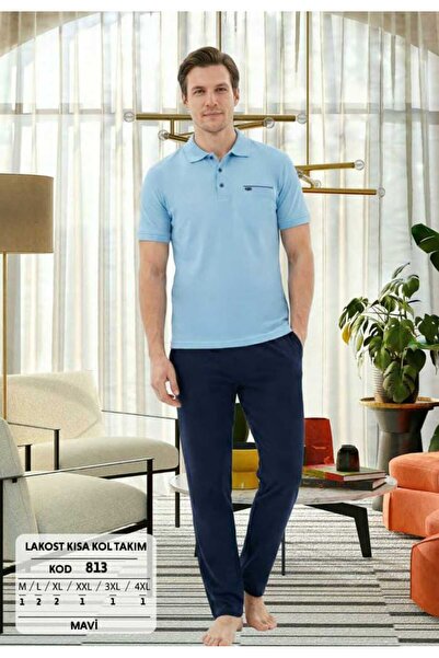 Erse Men's Short Sleeved Polo Collar Sports Battal Pajama Set 813
