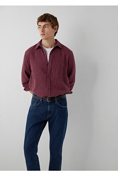 Mavi çizgili loose fit bol rahat kesim müslin %100 pamuk gömlek.
