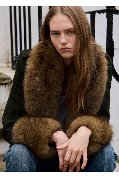 MANGO Woman Çıkarılabilir kürklü yün karışımlı palto