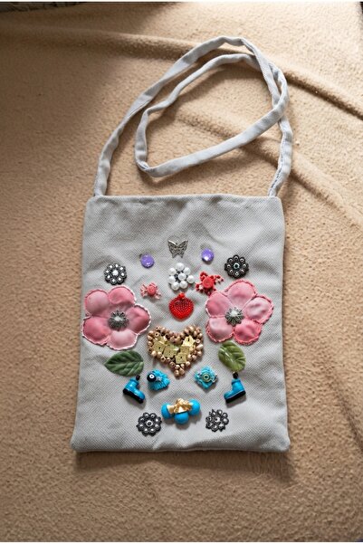 ZGNOVA Handmade Bead Embroidered Crossbody Phone Bag on Fabric