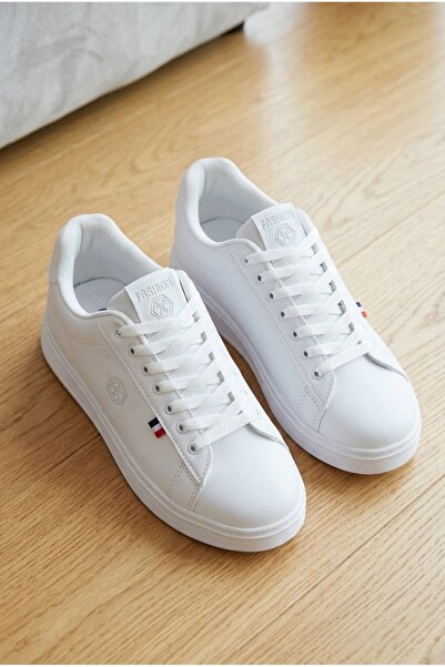 Lubrand Unisex Beyaz Bağcıklı Günlük Spor Ayakkabı Sneaker