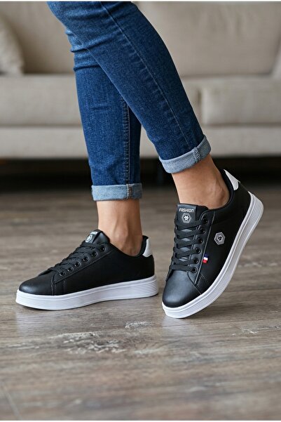 Lubrand Unisex Siyah Beyaz Bağcıklı Günlük Spor Ayakkabı Sneaker