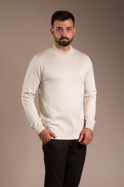 ZEKİ ÖZER Men's Beige Half Fishing Knit Sweater