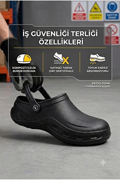 Shoemix Unisex Eva Kompozit Burunlu İş Güvenliği Siyah Aşçı- Personel Ortoped...