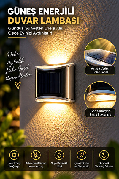 SerBugo 4’lü Set Güneş Enerjili Solar Duvar Apliği Dış Mekan Bahçe Duvar Aplik