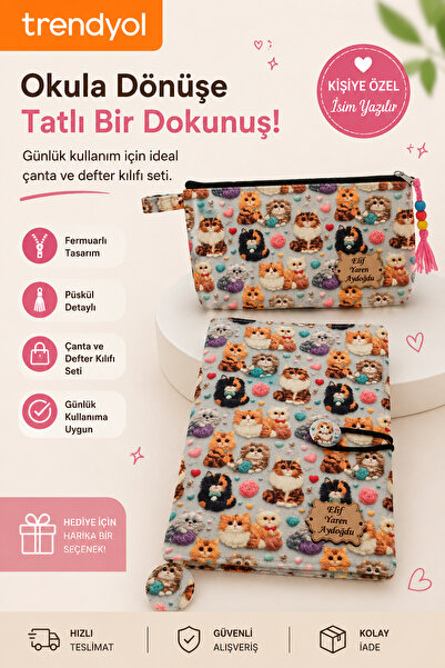 Felyagift Okula Dönüş Kişiye Özel Defter Kılıfı ve Kalemlik Seti | İsim Baskı...