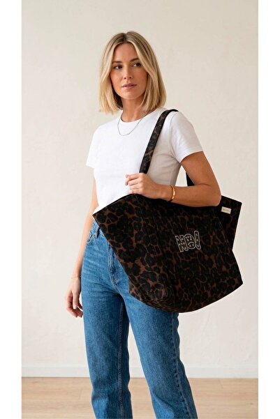 inci exclusıve collection Leopar Desenli Büyük Kot Çanta