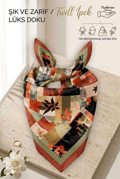nurfemina Autumn Multi-Color Tile Collage Patterned Women's - Twill Silk Text...