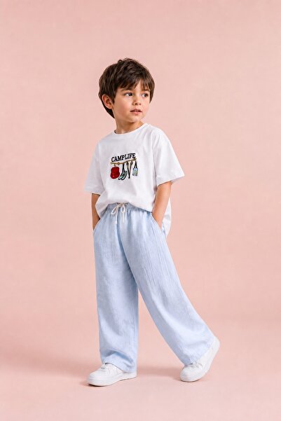 erayalpkids Boy's Blue Muslin Pants Set Comfortable Fit