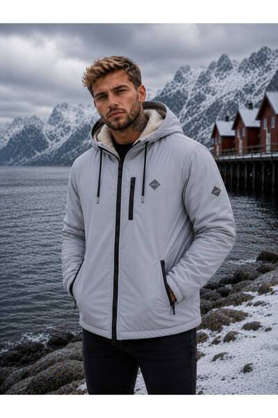 Gül Maison Men's Fur Lined Water Repellent Hooded Zippered Winter Raincoat Ja...
