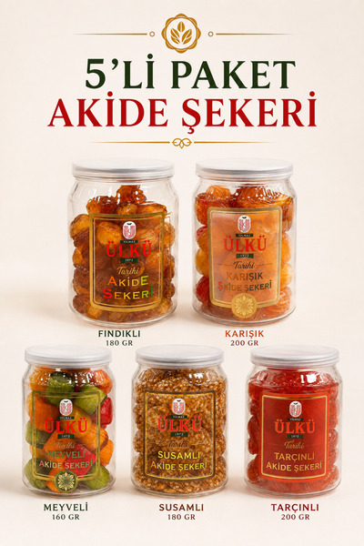 Yılmaz Ülkü 5'li Paket Akide Şekeri Glikozsuz Geleneksel Nostaljik Sert Şeker...